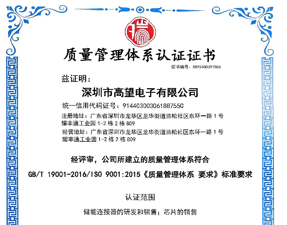 Quality Management System Certificate